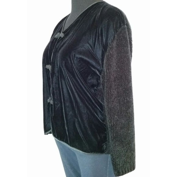 Black velour jacket sweater Medium EXPRESS TRICOT long sleeve button cardigan - Picture 5 of 9